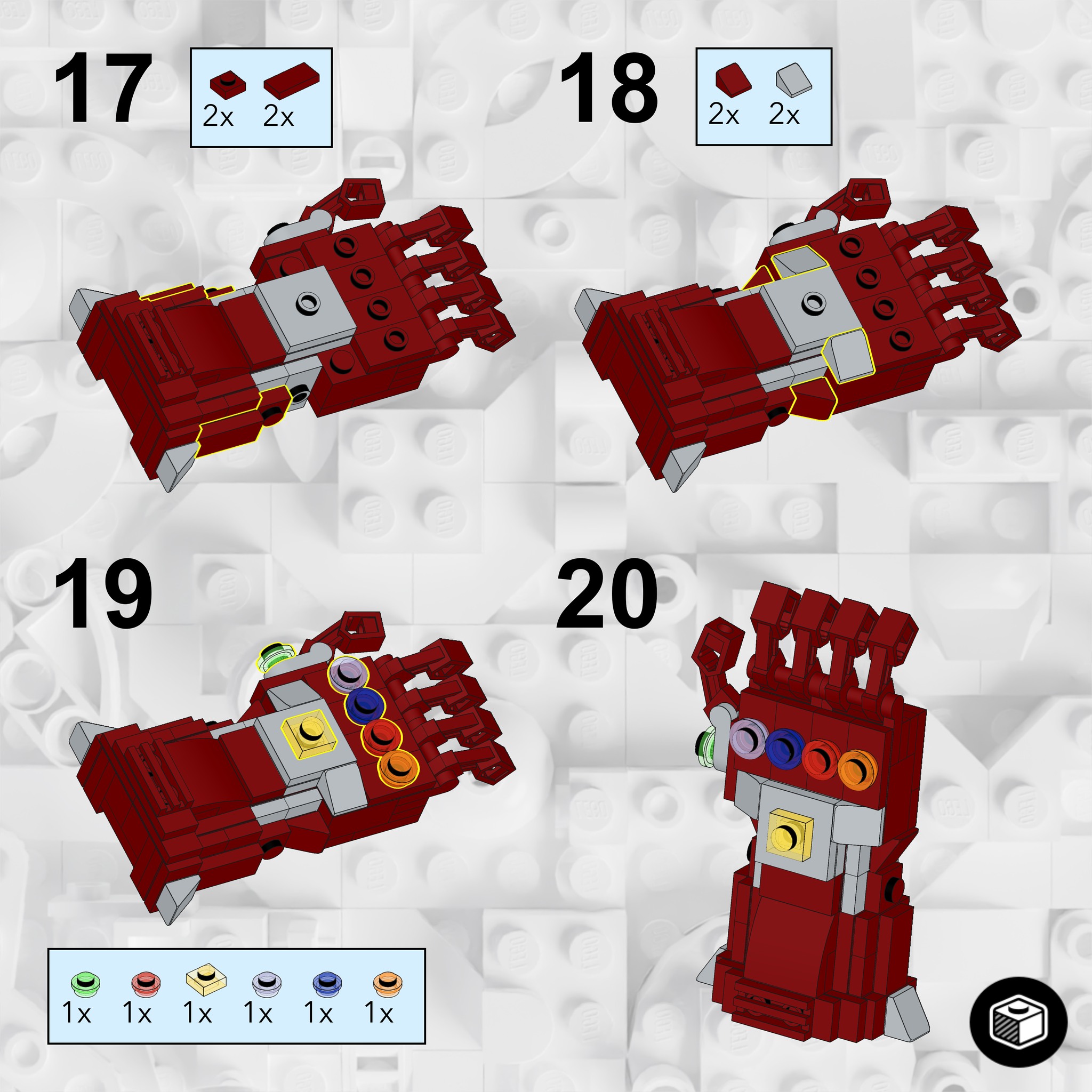 Free instructions for the Mini LEGO version of the Marvel Iron Man, Nano Gauntlet
