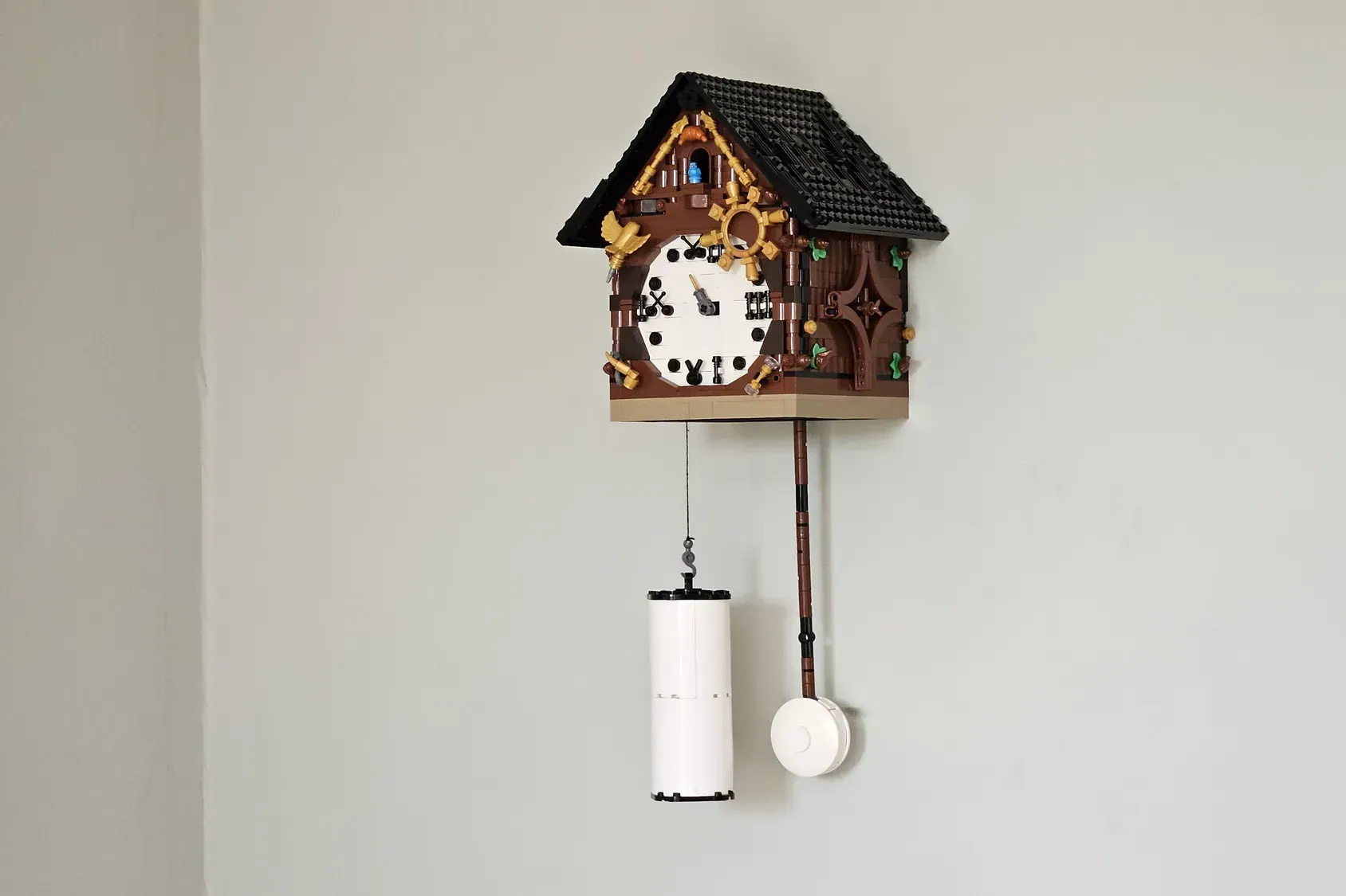 A fully functional LEGO® pendulum clock inspired by traditional cuckoo designs.