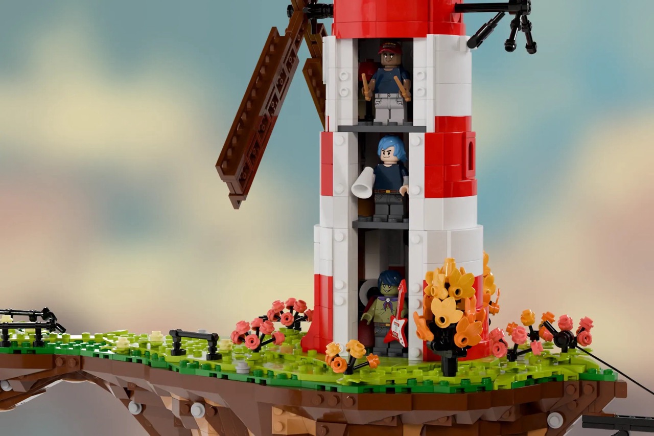 Fan design reimagines the Gorillaz Flying Windmill Island from Feel Good Inc. as a LEGO® display set.