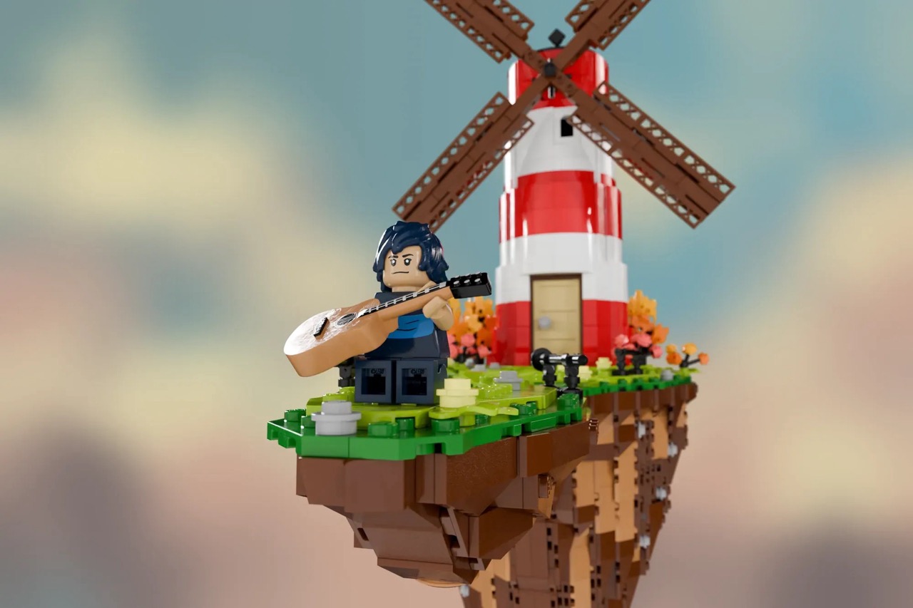 Fan design reimagines the Gorillaz Flying Windmill Island from Feel Good Inc. as a LEGO® display set.