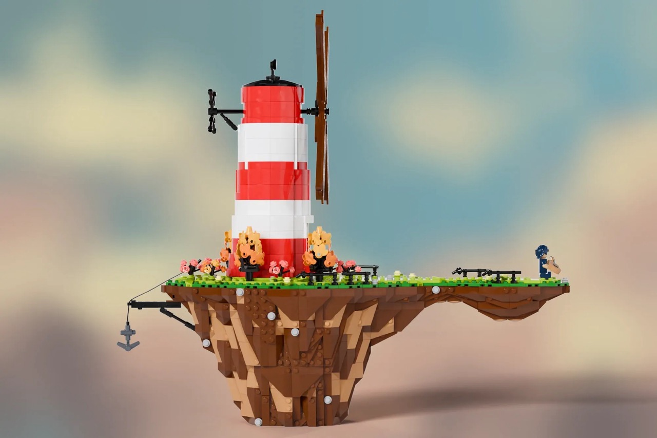 Fan design reimagines the Gorillaz Flying Windmill Island from Feel Good Inc. as a LEGO® display set.