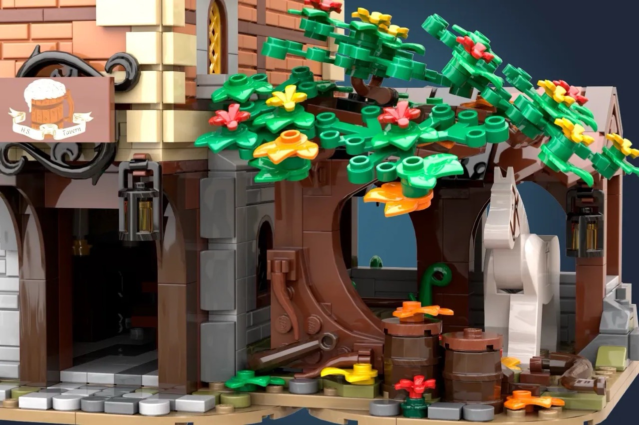A LEGO® Ideas project is a Medieval Tavern with 2498 pieces and 6 minifigures recreates the heart of a medieval village.
