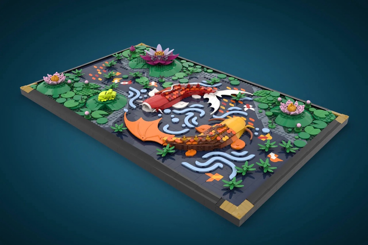 A LEGO® artist transforms a childhood memory of a koi pond into a wall-mounted creation.
