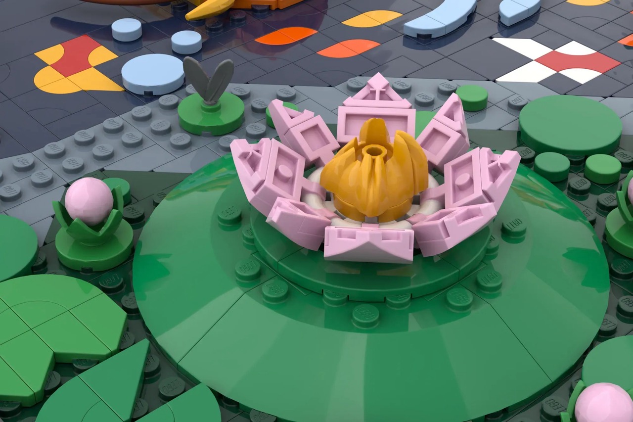 A LEGO® artist transforms a childhood memory of a koi pond into a wall-mounted creation.