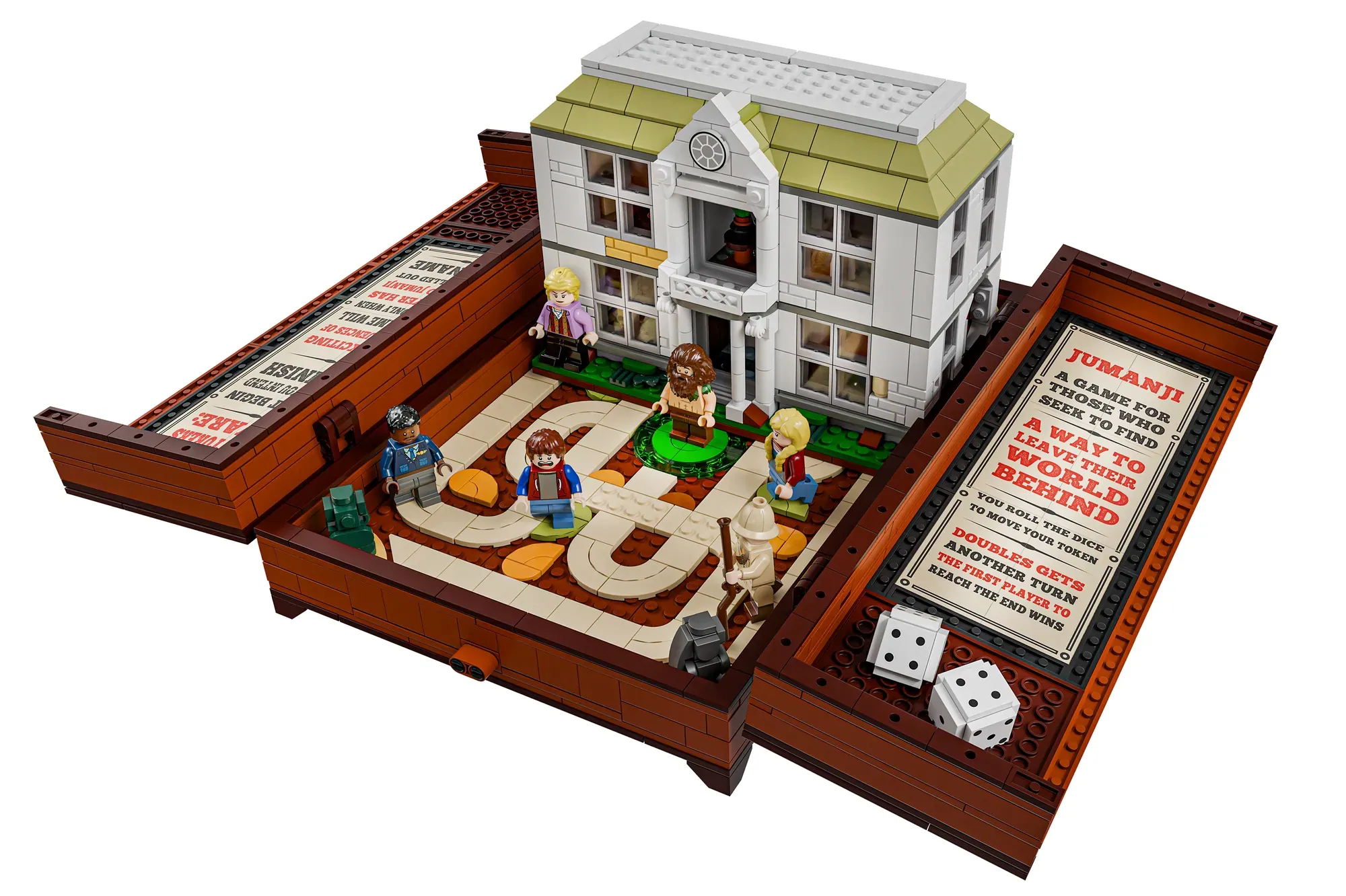 A foldable LEGO® Jumanji board game with over 1600 pieces and two connected house sections