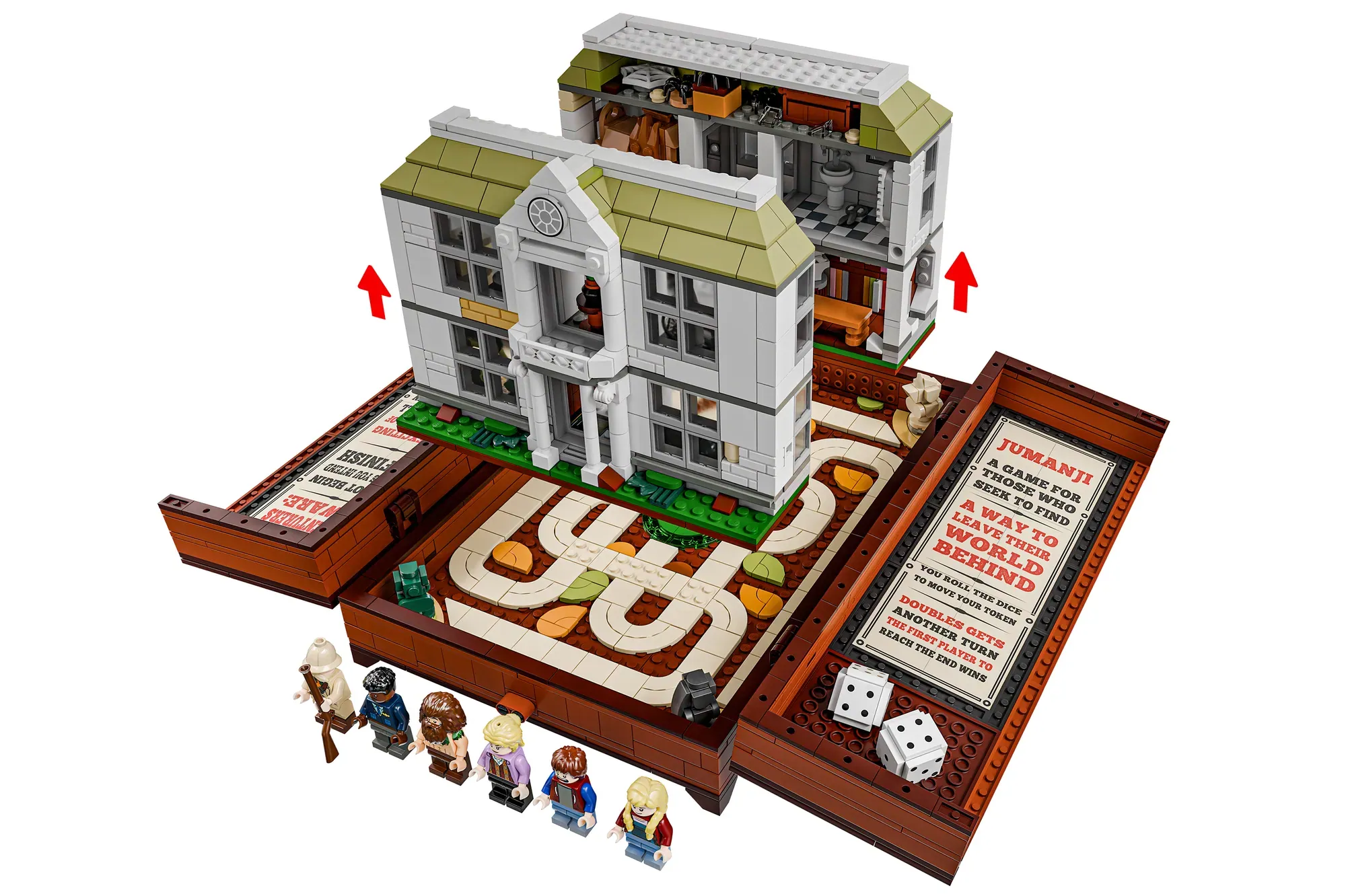 A foldable LEGO® Jumanji board game with over 1600 pieces and two connected house sections
