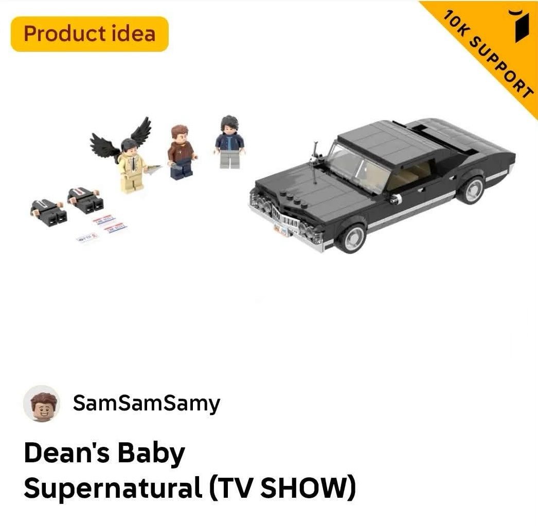 LEGO Supernatural set featuring Impala car, winged character minifigure, and three other minifigures with accessories.