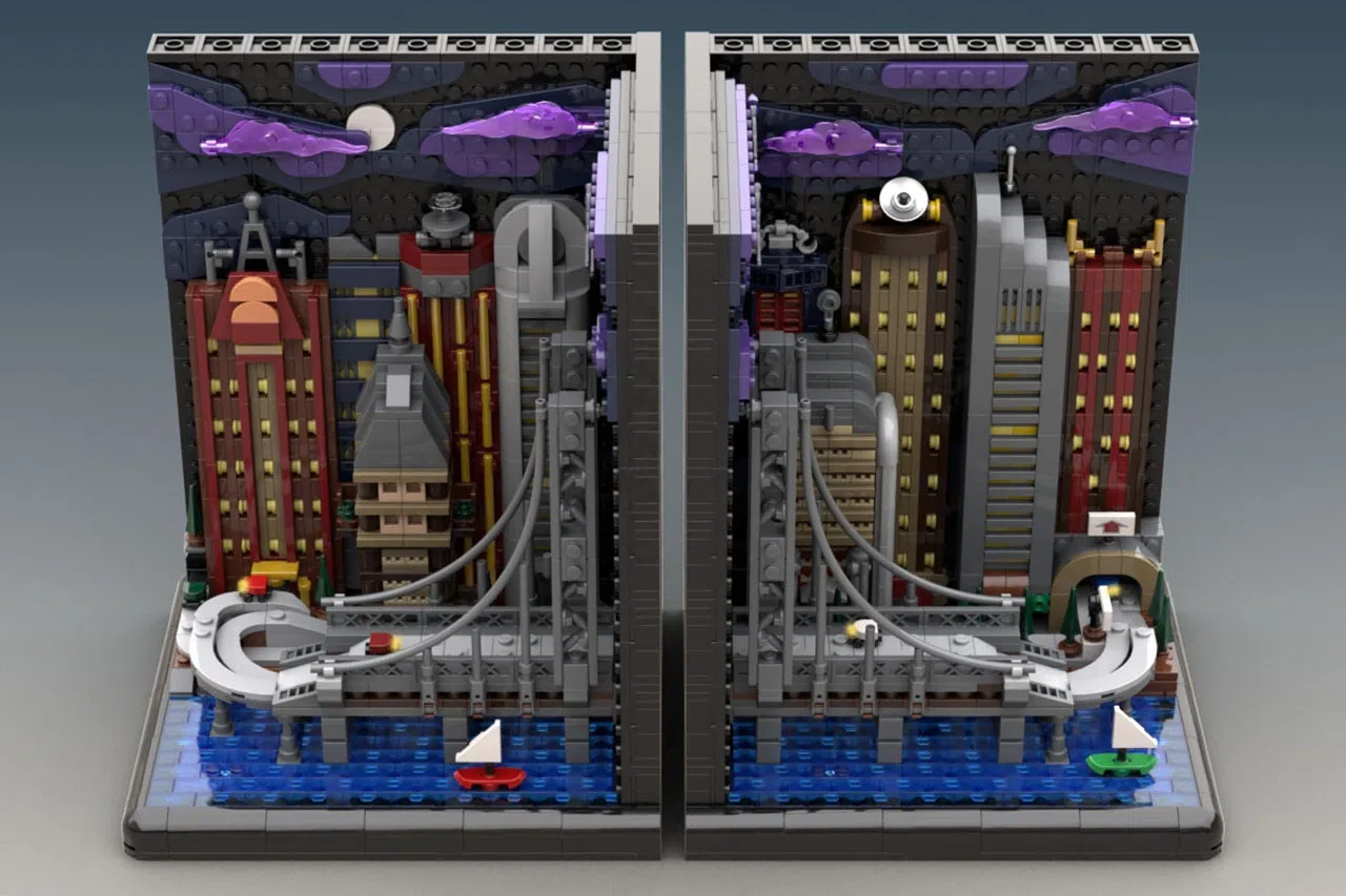 City Skyline Bookends em LEGO® Ideas - a metrópole luminosa que segura os teus livros