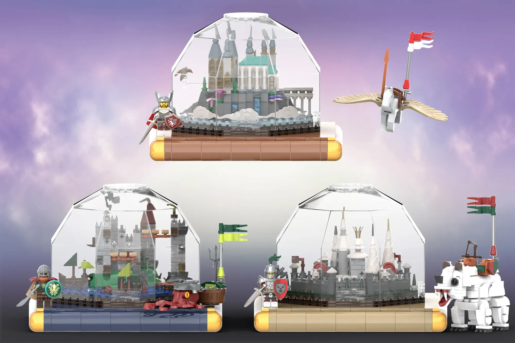 Micro Legendary Castles em LEGO® Ideas - Três Castelos Minúsculos Guardados por um Kraken, um Grifo e um Urso Polar