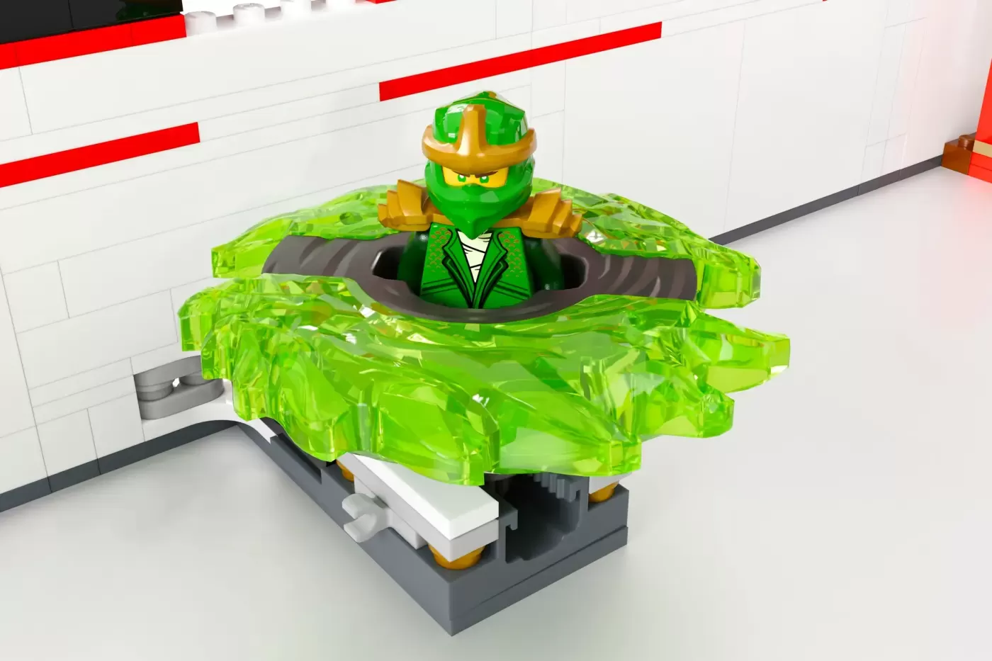 Lloyd's Golden Dragon from LEGO Ninjago, featuring bright green crystalline wings and gold accents.