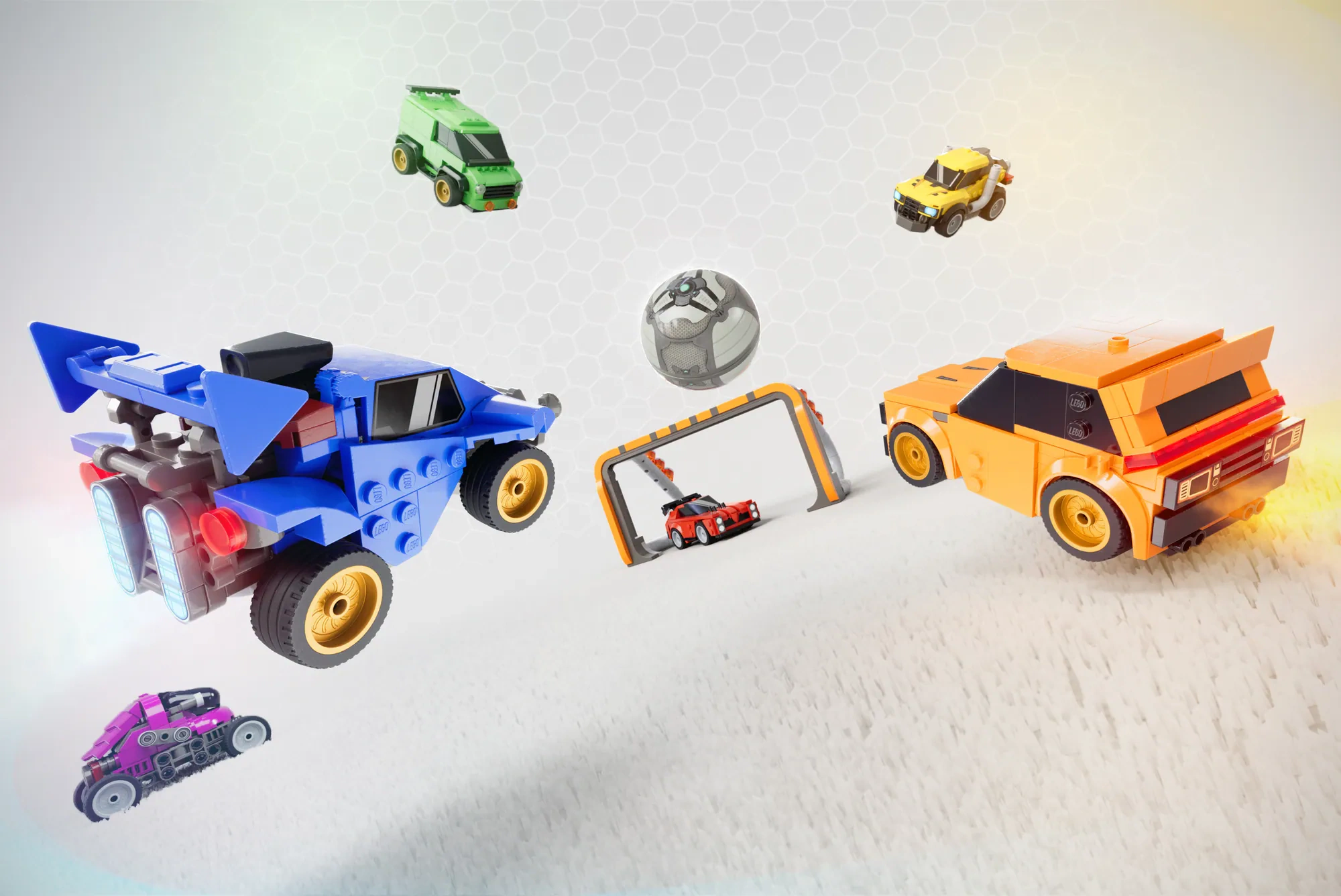 Rocket League no LEGO® Ideas - seis carros, uma bola e um golo em peças LEGO®