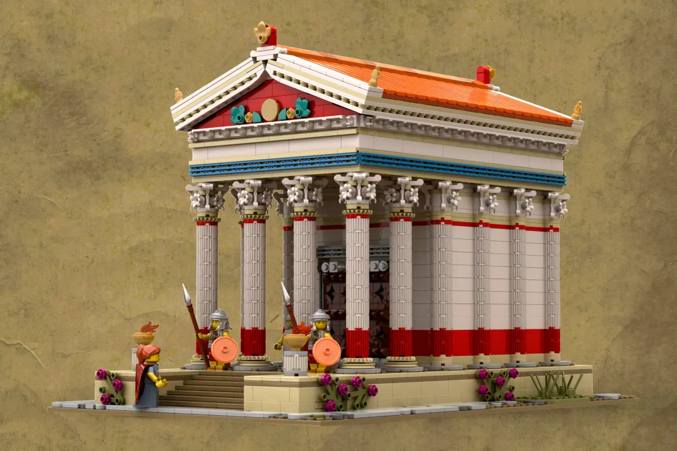 This 2,700-Piece LEGO® Roman Temple Comes Painted the Way Ancient Rome Really Looked