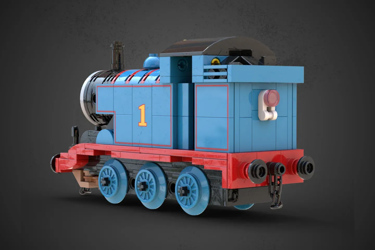 LEGO Thomas the Tank Engine set featuring blue locomotive number 1 with red base and three blue wheels.