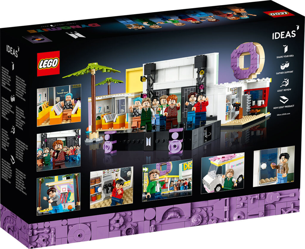Box of the set LEGO Ideas 21339 - BTS Dynamite from the famous K-pop band